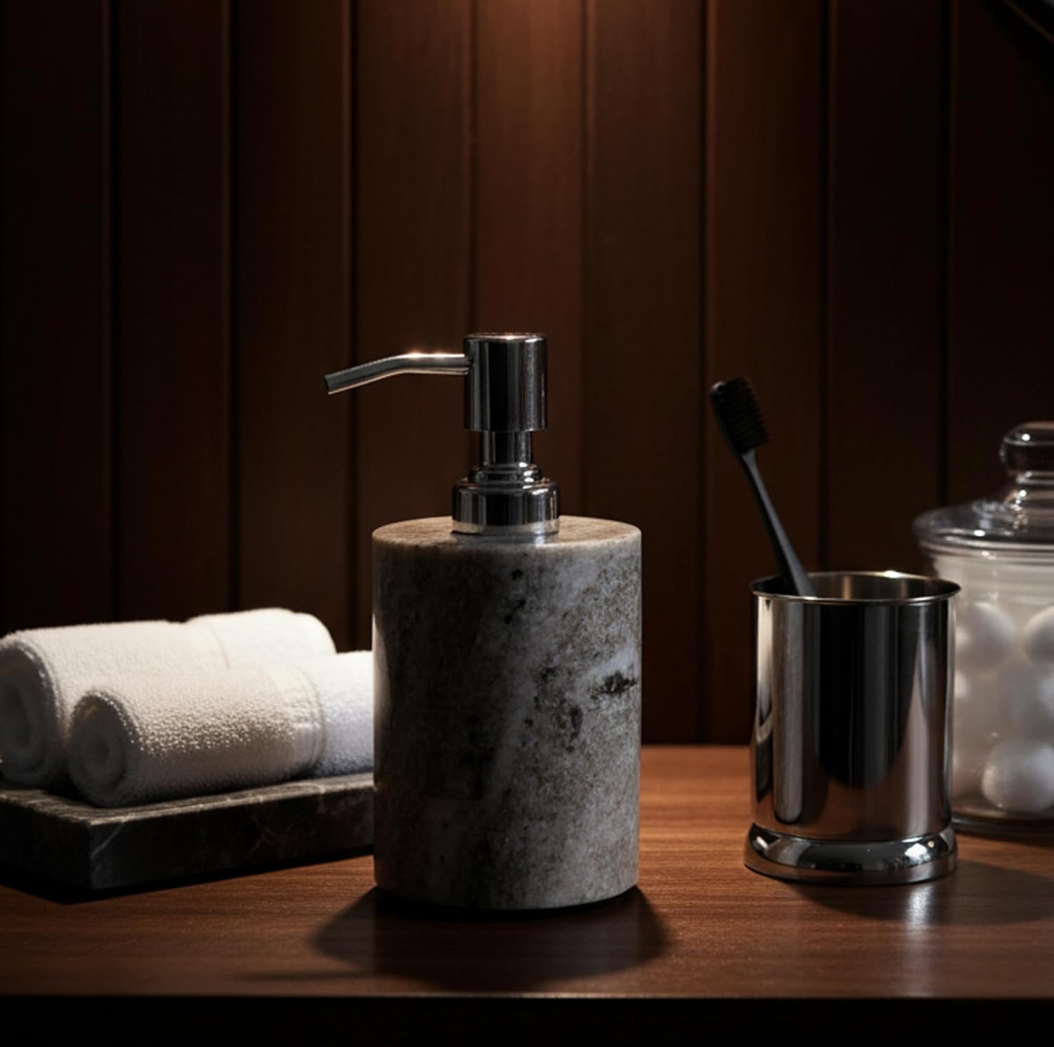 Soap Dispenser Lotion Dispenser - Made of Natural Stone - Luxury Bathroom Accessories Bath Set (Brownish)